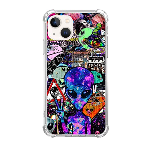 Junilotcik Psychedelic Alien Ufo Astronaut Pattern Case Compatible With Iphone 13, Trippy Cool Alien In Space Case For Girl Men And Women, Trendy Tpu Bumper Phone Case For Iphone 13 #TOP6