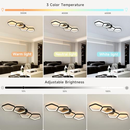 Plafonnier LED Dimmable Moderne 81cm Noir avec Télécommande et Application pour Salon - 2