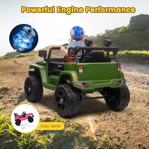 12-V-Elektroauto,Fernbedienung für Eltern, Zwei 35-W-Motoren, 5.2km/h Höchstgeschwindigkeit, zu öffnende Türen, Musik-Player, 4 Räder, Federung, LED-Beleuchtung, Sicherheitsgurt(Grün) – Bild 8