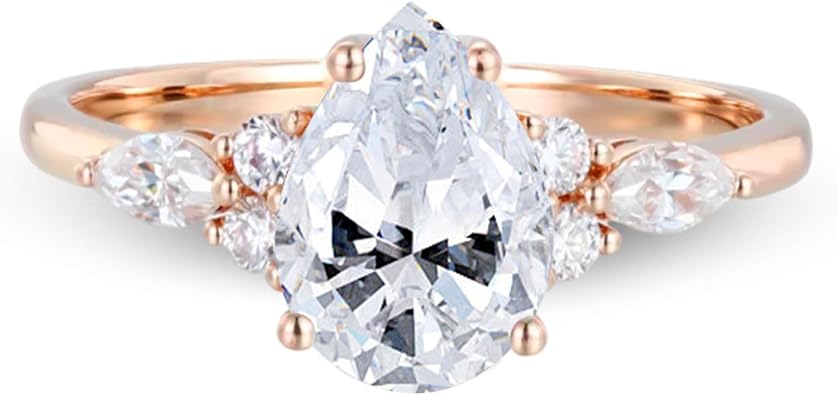 Silwan 1-5 Carat Teardrop Gemstone and Moissanite Wedding Ring 10K 14K 18K Solid Gold Pear Cut Gemstone Engagement Ring Promise Ring for Women