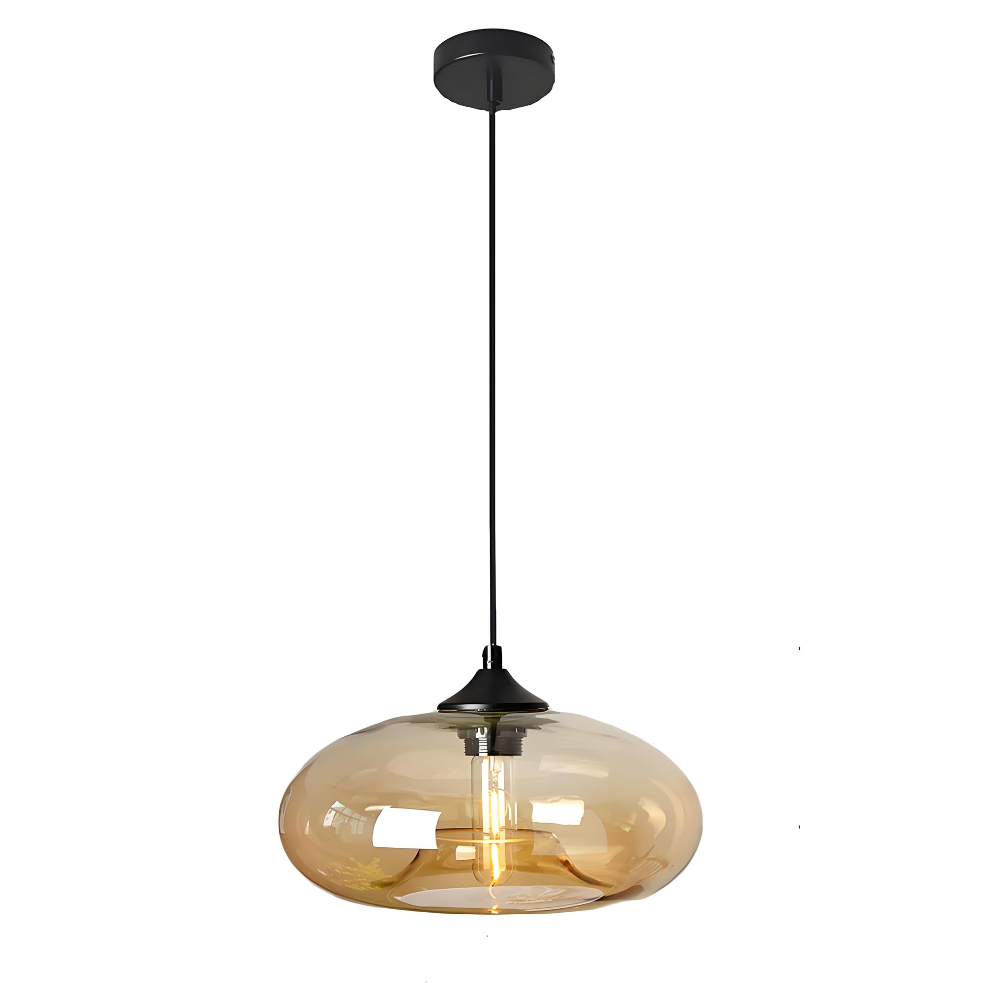 HJXDtech Luz colgante de Pantalla de Cristal Colorida Vintage Industrial Lámpara Colgante de techo retro Loft Bar E27(Ámbar)