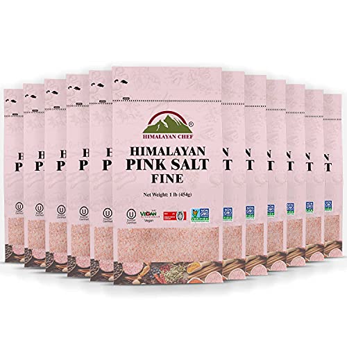Himalayan Chef Pink Salt -Fine Grains Bag-1 Lbs Each | 12 Count (Pack of 1)