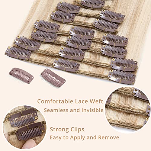 TESS Clip in Hair Extensions Real Human Hair Highlighted Remy Seamless 8 Pieces Straight for Women/Girls (#18P613 Ash Blonde & Bleach Blonde - Image 3