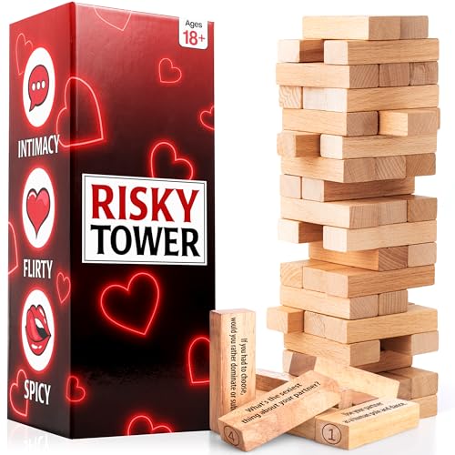 LOVEVIBE Valentines Gifts for Him Her - 54 Stacking Wooden Block Game for Him, Her, Girlfriend, Boyfriend, Wife, Husband, Couples, Anniversary Date Ideas,...