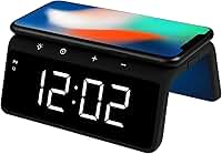 Relógio Digital Despertador com Carregador por Indução 15W, Abajur LED RGB, Display LED, Compatível com iPhone e Samsung, USB-C, (Preto)