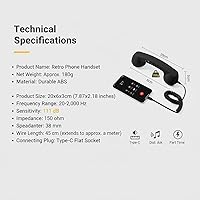 Vista 7 de Auricular retro para teléfono, receptor de teléfono celular de mano con micrófono y altavoz, sin demora, receptor de mango fijo estilo teléfono Negro