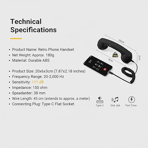 Miniatura 7 de Auricular retro para teléfono, receptor de teléfono celular de mano con micrófono y altavoz, sin demora, receptor de mango fijo estilo teléfono