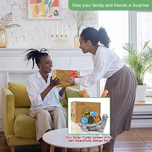 Qeeman Garden Decor Outdoor Statue Succulent - Solar Turtle Figurine Lawn Decoration Tortoise For Patio, Balcony, Yard, Lawn Ornament - Unique Gift For Mom Grandma #TOP1