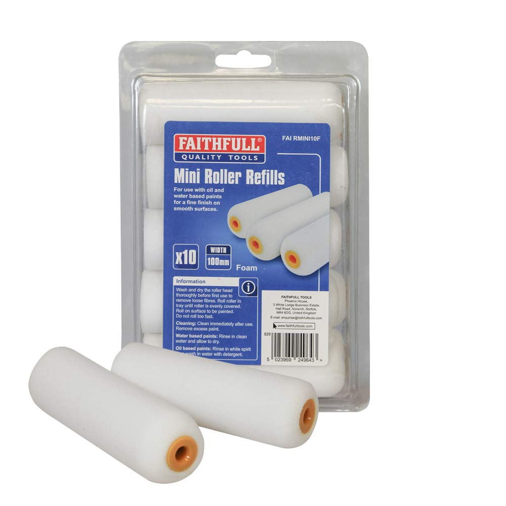 Faithfull 750443R4 Foam Mini Roller Refills 100Mm (4In) Pack Of 10