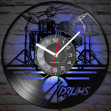 Timethink 12 '' Drum Set Clock with 7 Luminous Modes, Drummer Wall Clock Silent Non Ticking Musical