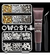 YAEISM Silver Nail Charms Metal Gothic Punk Nail Charms 3 Colors Cone Spike Studs Alloy Cross Nai...