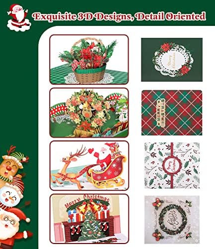 MoKo 4 Pack of 3D Christmas Pop-up Greeting Card Set, Xmas Wishes Greeting Cards with Envelopes & Note Card, Handmade Merry Christmas Holiday Greeting Gift Giving Card for Families, Friends, Classmate