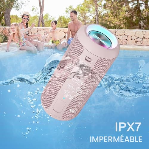 Ortizan Enceinte Bluetooth 5.3 sans Fil, Subwoofer 360°, Bass Puissantes, IPX7 Étanche, Autonomie 30 Heures, Stéréo Double, Lumière LED Ambiante – vue 4