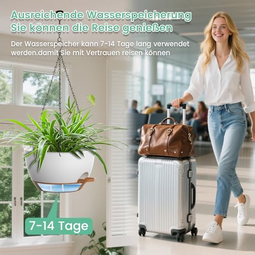 Homeuouz 25cm Selbstbewässernde Hängende Blumenampel 2er-Set – Blumentopf Hängend Innen & Außen, Hängeblumentöpfe mit Drainage für Balkon… – Ansicht 6