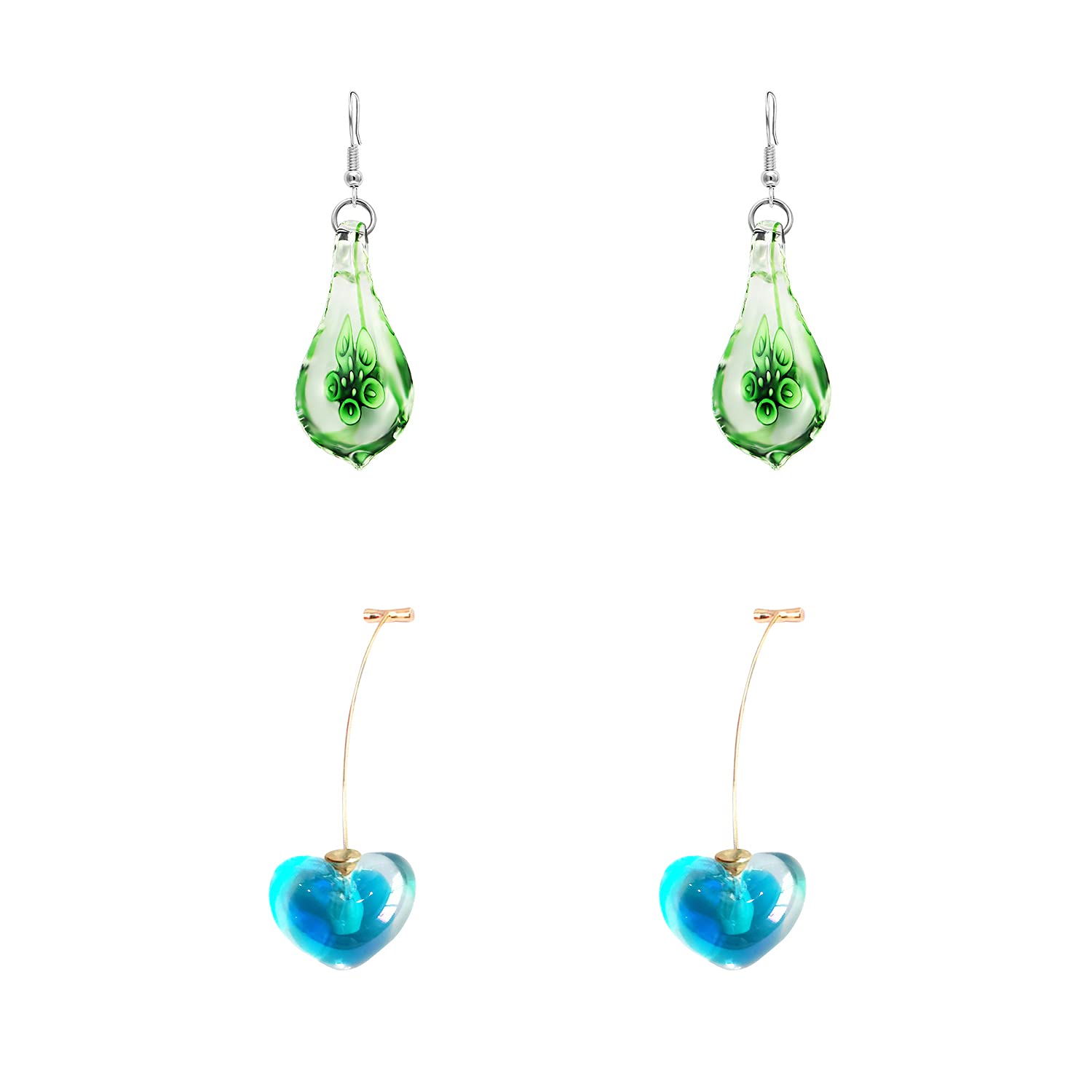 GIMEFIVE Handmade Water Drop Shape Spiral Lampwork Fashion Glass Bead Pendant Dangle Earrings