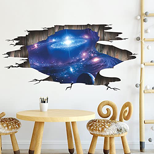 Creative 3D Blue Cosmic Galaxy Wall Decals Removable Pvc Magic 3D Milky Way Outer Space Planet Window Wall Stickers Murals Wallpaper Decor For Home Walls Floor Ceiling Boys Room Kids Bedroom B #TOP6