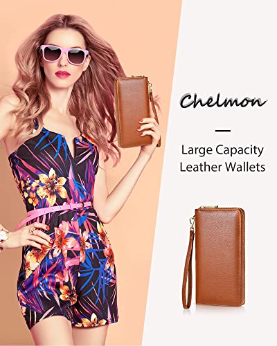 Chelmon Womens Wallet Leather Rfid Blocking Purse Credit Card Clutch(Genuine Leather Brown) #TOP3