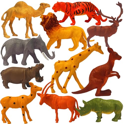 Image of Big Size Forest Animals Toy set | 12PCS Jungle Animal Action Figures for Kids Boys & Girls Wildlife Realistic Zoo Creatures Model Figurine | Farm Animal Toys Playset Birthday Gift for Children