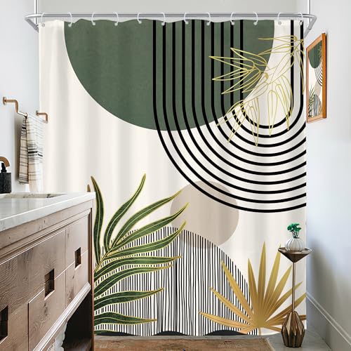 KOMLLEX Mid Century Green Boho Abstract Modern Bathroom Shower Curtain Set by KOMLLEX - Used condition - Image 4