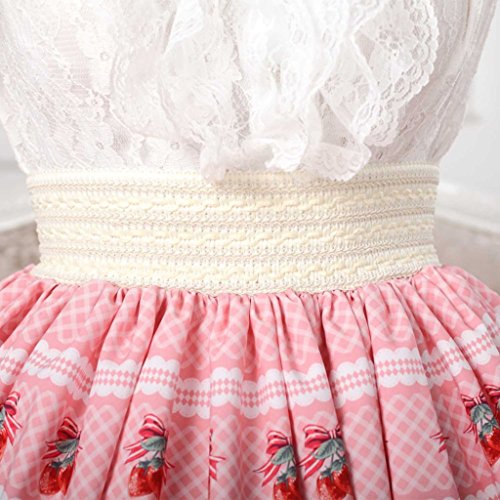 Hugme Pink Polyester Lace Strawberry Printed Lolita Skirt #TOP3