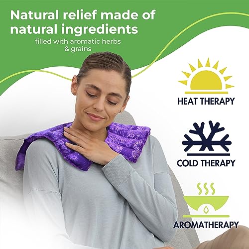 Nature Creation Microwave Heat Pad - Reusable Microwave Heating Pad for Neck, Shoulders & Upper Back - Portable Heat Pack for Back Pain Relief - Microwavable Neck Wrap - 1 Pack - Purple Flowers