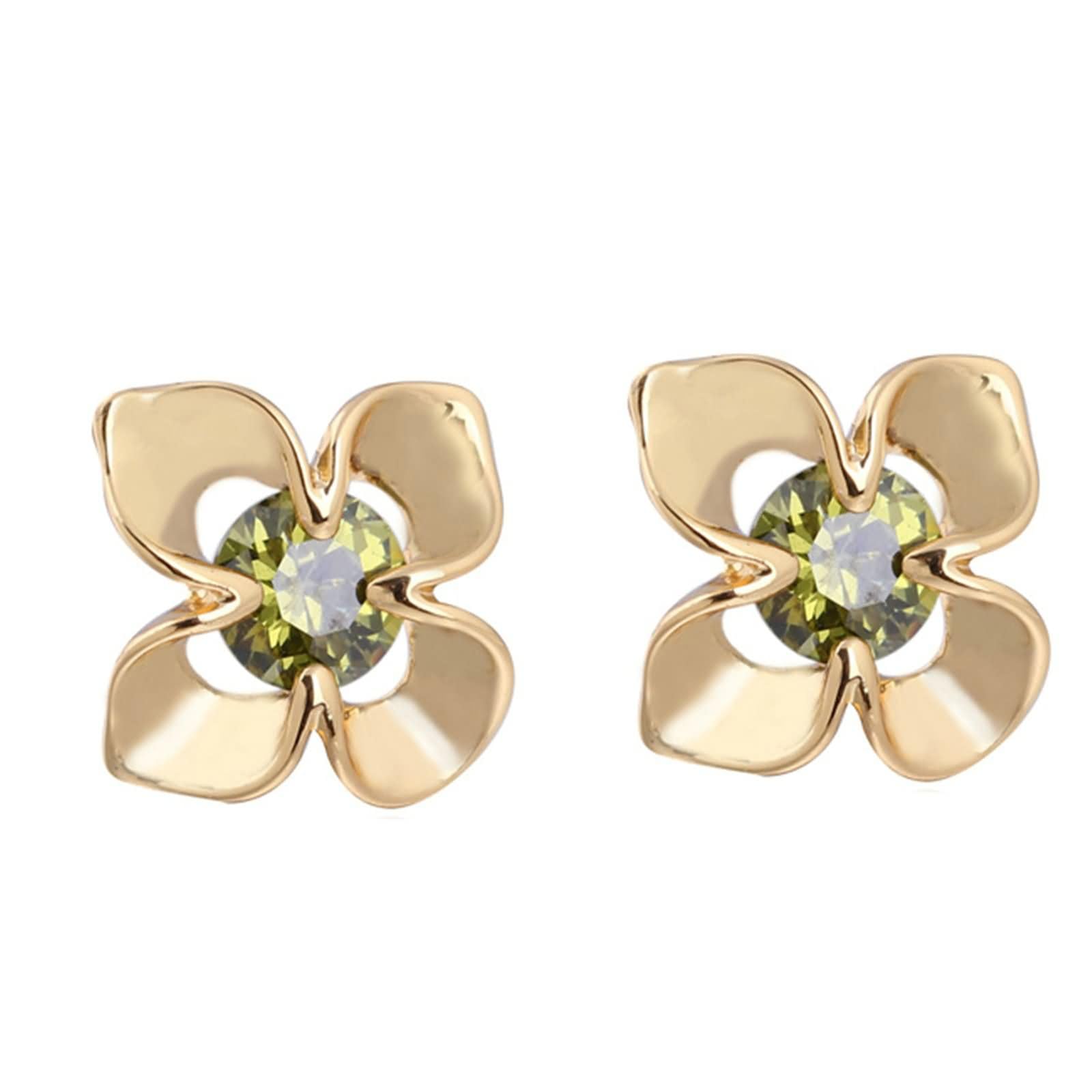 Damen Ohrringe Hochzeit Gelbgold 9K / 14K / 18 Karat, Blume und Rund mit Moissanit, Ohrringe Ohrstecker Frauen Gold
