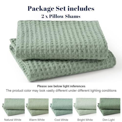 PHF Ultra Soft Waffle Weave Euro Shams 26" x 26", Sage Green, No Insert by PHF - Used condition - Image 5