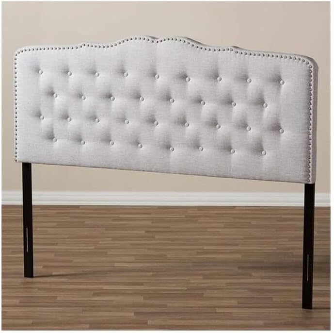 HomeStock African Artistry Modern and Contemporary Upholestered Fabric with Button Tufted Headboard Queen/Greyish Beige