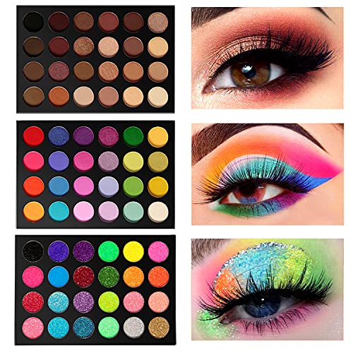 Colorful Eyeshadow Makeup Palette, De’lanci Neon Rainbow Colors + Natural Colors+Neon Glitter Eye Shadows Pallet, Matte Shimmer Highly Pigmented Metallic Colorful Eyeshadow Pallet For Girls Women… #TOP1