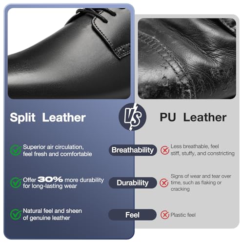 HEEZ Men's Dress Shoes Comfortable, Business Casual Oxfords Shoes for Men Split Leather, Lightweight Dress Sneakers for Office Fomal Wedding Church - Image 3