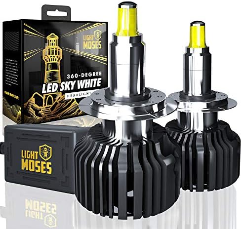 Light Moses H7 LED Headlight Bulbs 360-Degree Premium 6,000K Sky White 12,000lm Super Bright 90W Headlight Conversion Kits