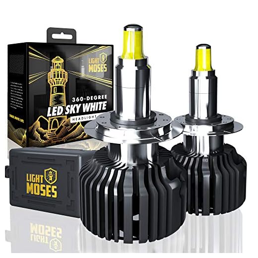Light Moses H7 LED Headlight Bulbs 360-Degree Premium 6,000K Sky White 12,000lm Super Bright 90W Headlight Conversion Kits