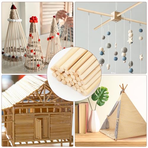 image for Rclxl 50Pcs Wooden Dowel Rods 1/4 x 12 Inch Wood Sticks for Crafts, Pr