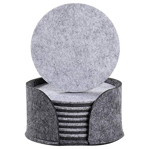 Felt Coasters for Drinks Absorbent with Holder Set-Super Absorbent Table Coasters Double-Sided 8-Piece Set 4 Inch Round 4mm Thick Coaster Drinks-Matching Felt Coaster HolderGray