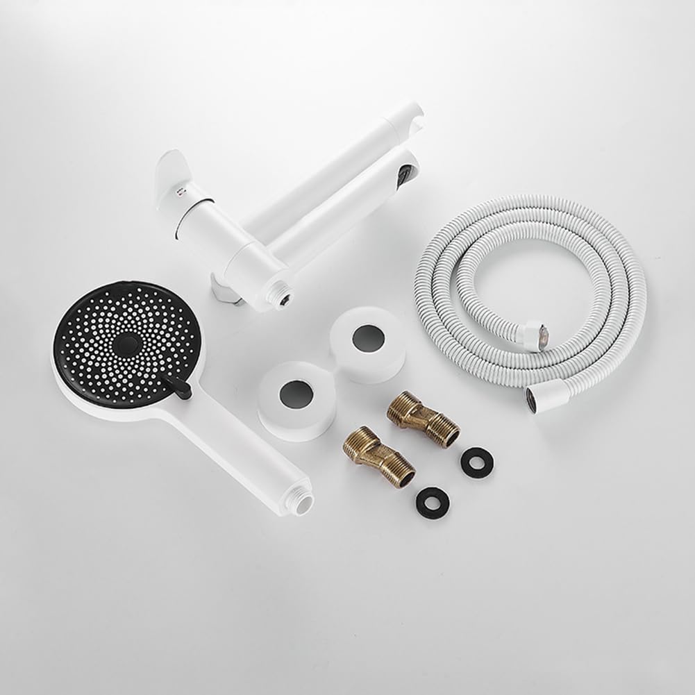 Grifo De Bañera Latón Monomando Grifo De Ducha Con 3 Funciones Ducha De Mano Montaje En Pared Mezclador De Baño Y Ducha, 150 Cm Manguera, Blanco
