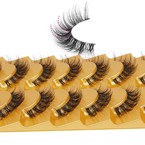Natural Lashes Wispy False Eyelashes Natural Mink Lashes D Curl Faux Mink Eyelashes Fluffy Volume Cat Eye Lashes 7 Pairs By Eefofnn #TOP5
