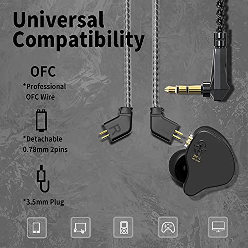 Image of Yinyoo CCZ Melody Wired in-Ear Earphones with Microphone IEM HiFi Bass with 1DD 1BA Hybrid, Detachable Cable for Smartphones /PC /Tablet /Gaming /Video /Music /Calling(Black with mic)