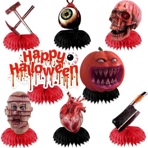 Bloody Halloween Decorations Honeycomb Centerpiece,8 Pcs Scary Halloween Table Centerpiece, Halloween Bloody Decorations Table Halloween Scary Decorations 3D Halloween Centerpiece