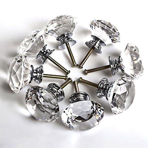 Aukmont 4 Pcs Crystal Cabinet Knobs Glass Kitchen Cupboard Drawer Dresser Bookcase Pull Handle With Screws #TOP1