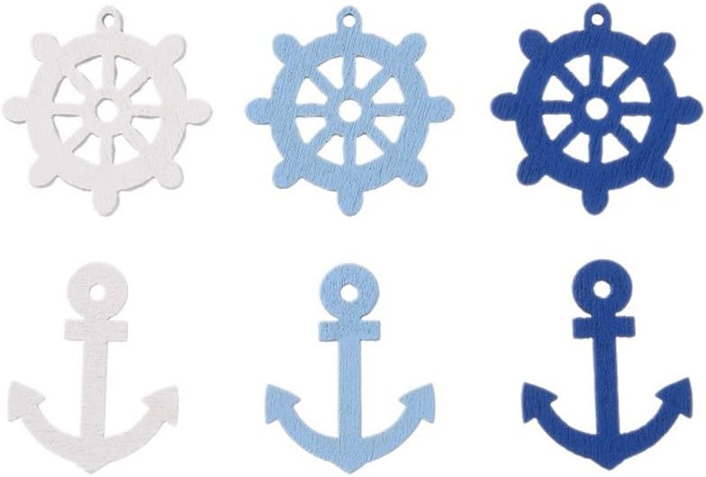 Corasays 50pcs/pack Mixed Wooden Buttons Sea Steering Wheels Anchors Helms Pattern Scrapbook Craft Buttons