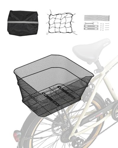 VEVOR Panier Arrière de Vélo Treillis Métallique, 390x310x210 mm, Capacité de Charge 22 kg, avec Filet, Housse Imperméable, Compatible avec la Plupart...