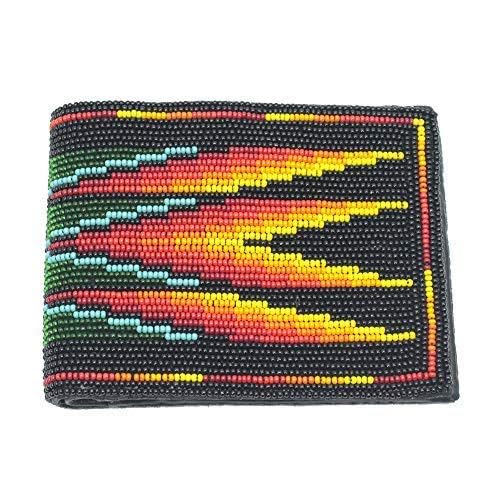Handmade Beaded Mens Leather Wallet, Seed beads Native american Style Beaded Wallet, Modern and Stylist Wallet.(Black-red)2