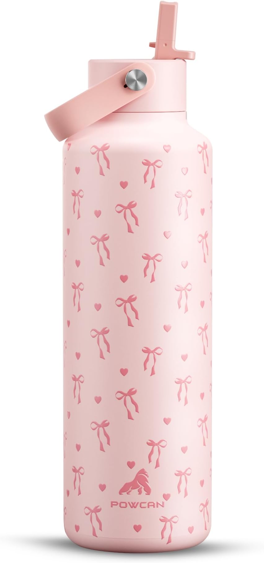24 oz Insulated Water Bottle: Leakproof, Cup Holder Friendly, Cold for 24H, BPA-free, Top Handle, Double Walled Metal Water Bottle for Student, Girl, School, Camping, Daily (Sweetheart Bow)