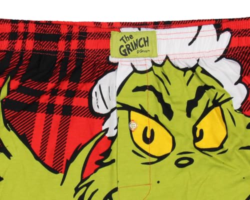 Dr. Seuss The Grinch Men's Don't Be A Grinch Plaid Boxers Underwear Lounge Sleepwear2