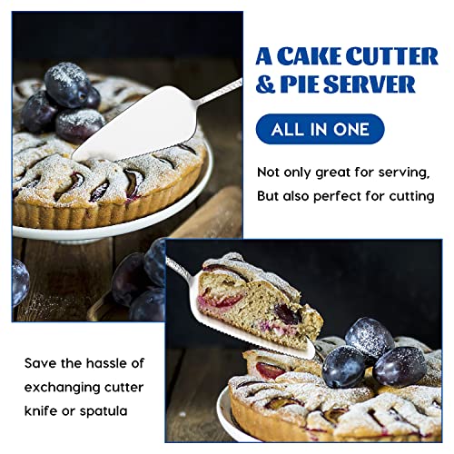 5-Piece Pie Server, E-Far Hammered Stainless Steel Cake Server Spatula Cutter For Pastry Cheese Pizza, Serrated Edge With Round Handle, Mirror Polished & Dishwasher Safe-9 Inch #TOP2