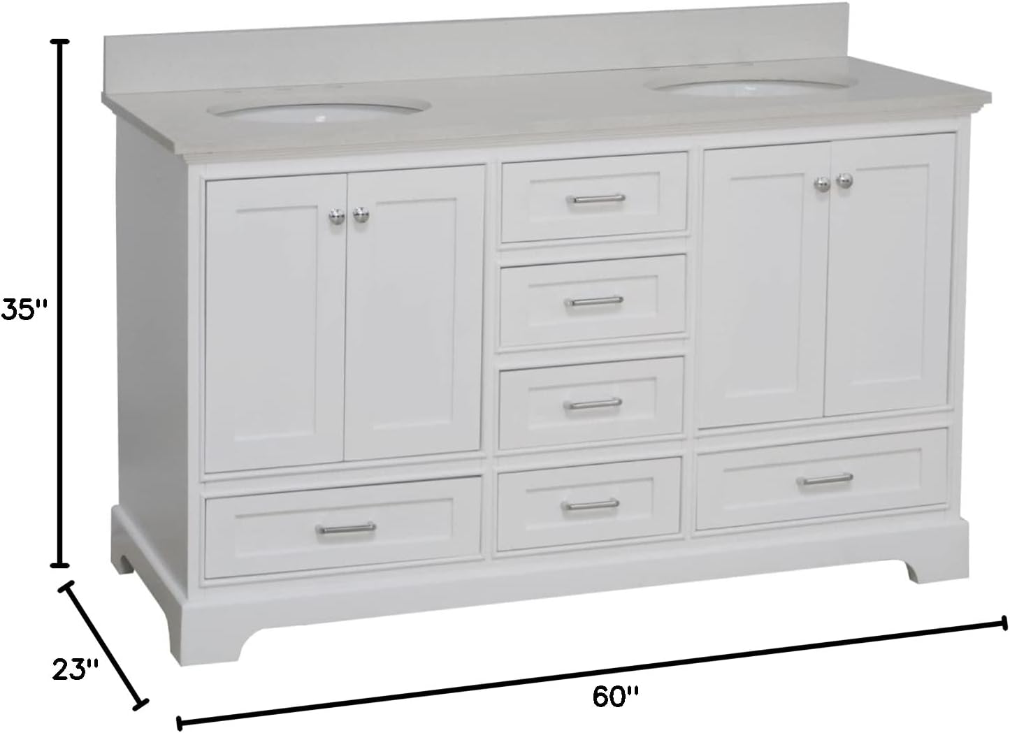 Kitchen Bath Collection Harper 60-inch Double Bathroom Vanity (Quartz/White): Includes White Cabinet with Stunning Quartz Countertop and White Ceramic Sinks
