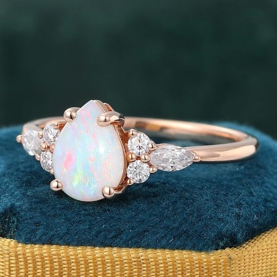 Pear Opal Engagement Ring Rose Gold Plated Moissanite Wedding Rings for Women Promise Ring Opal Ring for Women Womens Gift for Her2