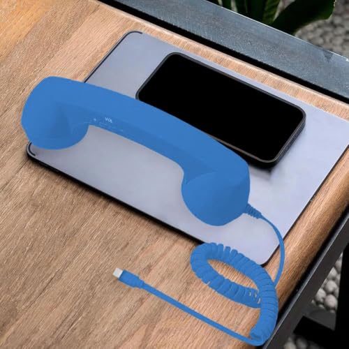 Image of Retro Phone Handset Phone Receiver for Mobile Meetings All Smartphones Black | Corded Telephones | Zoomela (Blue)