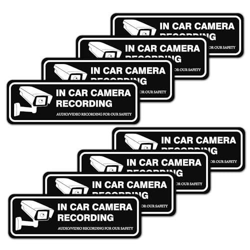 8 PCS in Car Camera Recording Signs, Self-Adhesive Durable Audio Video Recording in This Vehicle Safety Decals for Rideshare, Taxi, Car Driver and Commercial Vehicles 4.7'x1.5''