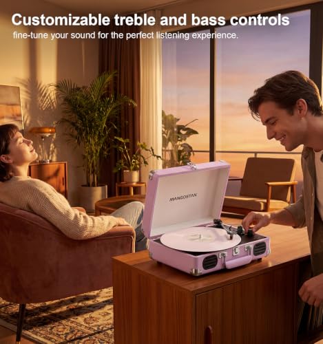 Image of Purple Bluetooth Suitcase Record Player, 3-Speed Turntable